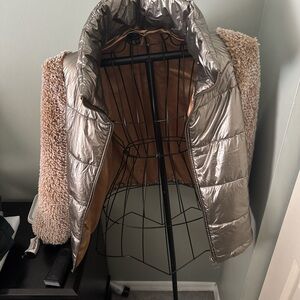 Guess Silver Puffer Coat with Quilted Design